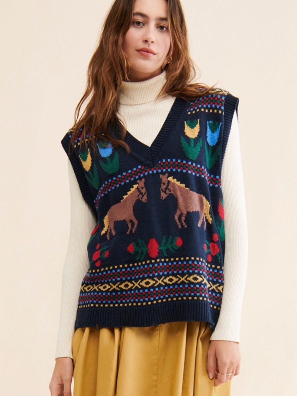 FOUND x Free People Horse Isles Knit Sweater Vest Navy